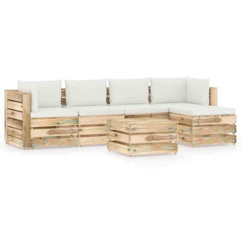 vidaXL Set Salotto da Giardino con Cuscini 6 pz Legno Impregnato Verde vidaXL Set Salotto da Giardino con Cuscini 6 pz Legno Impregnato Verde