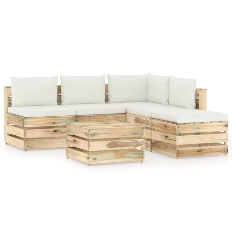 vidaXL Set Salotto da Giardino con Cuscini 6 pz Legno Impregnato Verde vidaXL Set Salotto da Giardino con Cuscini 6 pz Legno Impregnato Verde