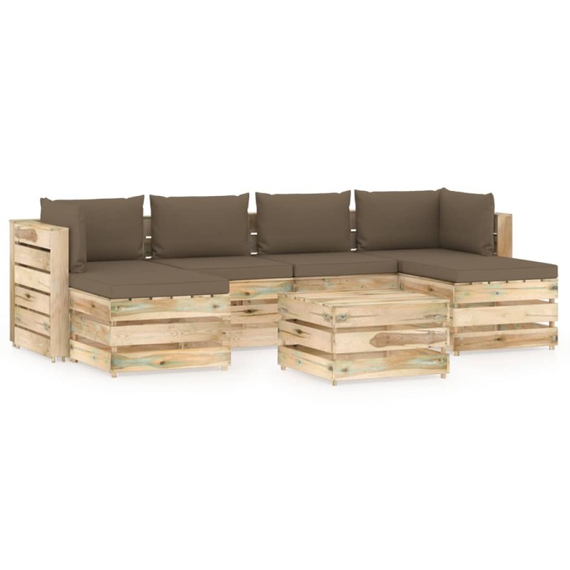 vidaXL Set Divani da Giardino con Cuscini 7 pz Legno Impregnato Verde vidaXL Set Divani da Giardino con Cuscini 7 pz Legno Impregnato Verde