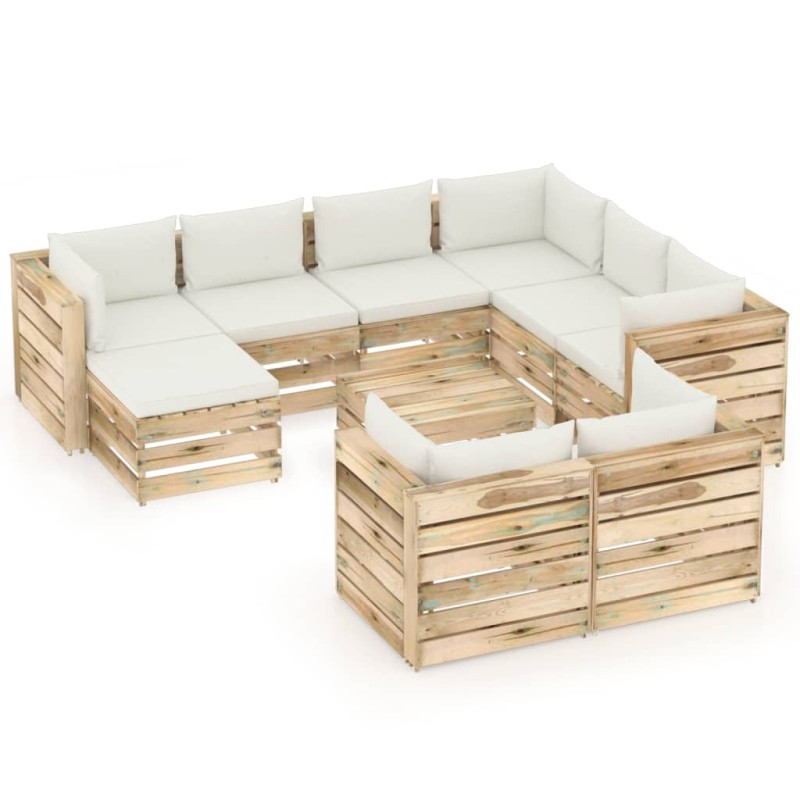 vidaXL Set Salotto da Giardino con Cuscini 10pz Legno Impregnato Verde vidaXL Set Salotto da Giardino con Cuscini 10pz Legno Impregnato Verde