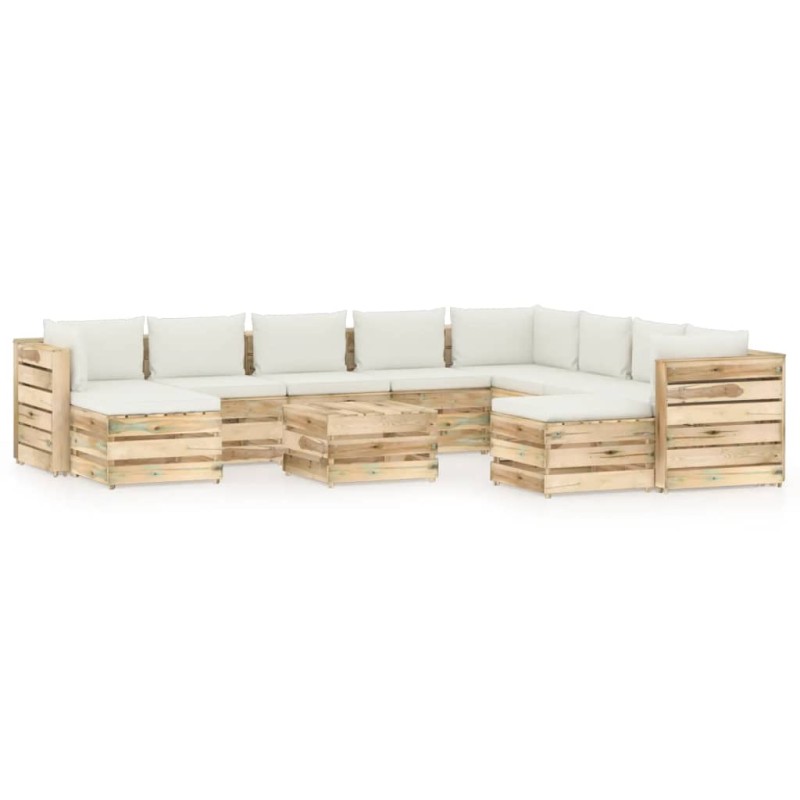 vidaXL Set Salotto da Giardino con Cuscini 11pz Legno Impregnato Verde vidaXL Set Salotto da Giardino con Cuscini 11pz Legno Impregnato Verde