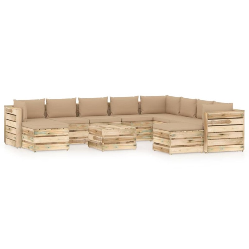 vidaXL Set Divani da Giardino con Cuscini 11 pz Legno Impregnato Verde vidaXL Set Divani da Giardino con Cuscini 11 pz Legno Impregnato Verde