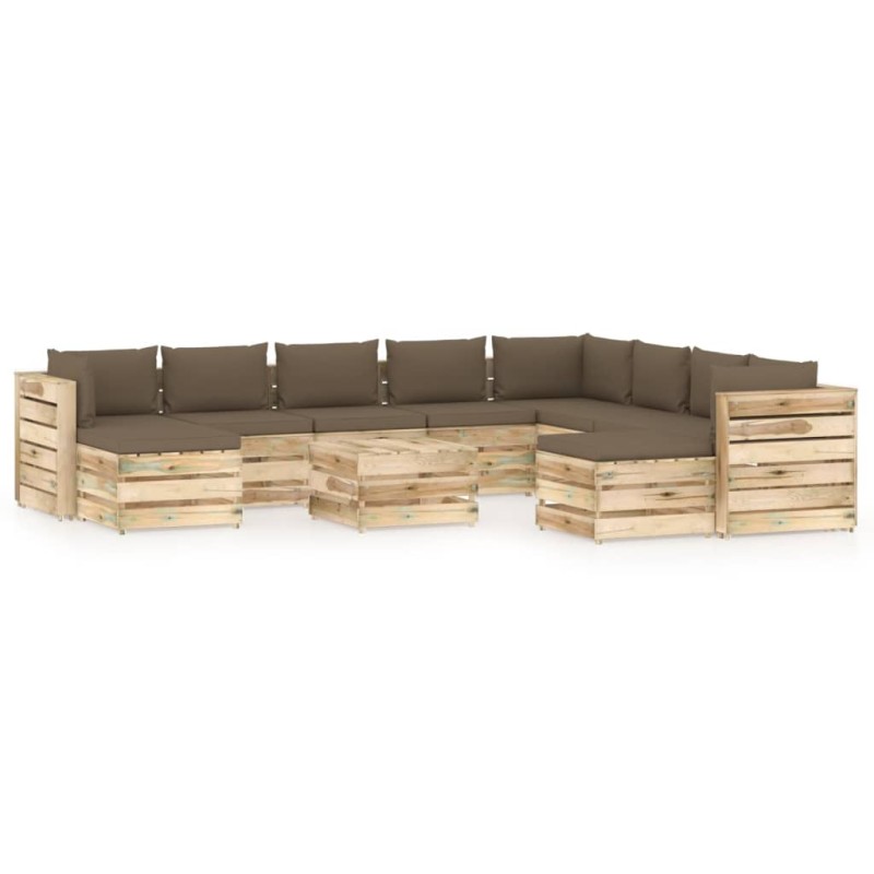 vidaXL Set Divani da Giardino con Cuscini 11 pz Legno Impregnato Verde