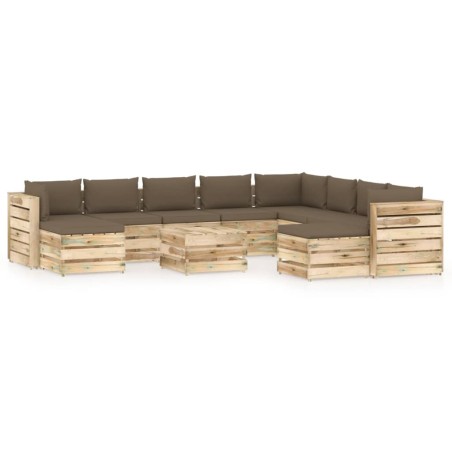 vidaXL Set Divani da Giardino con Cuscini 11 pz Legno Impregnato Verde