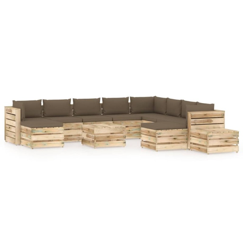 vidaXL Set Divani da Giardino con Cuscini 12 pz Legno Impregnato Verde vidaXL Set Divani da Giardino con Cuscini 12 pz Legno Impregnato Verde