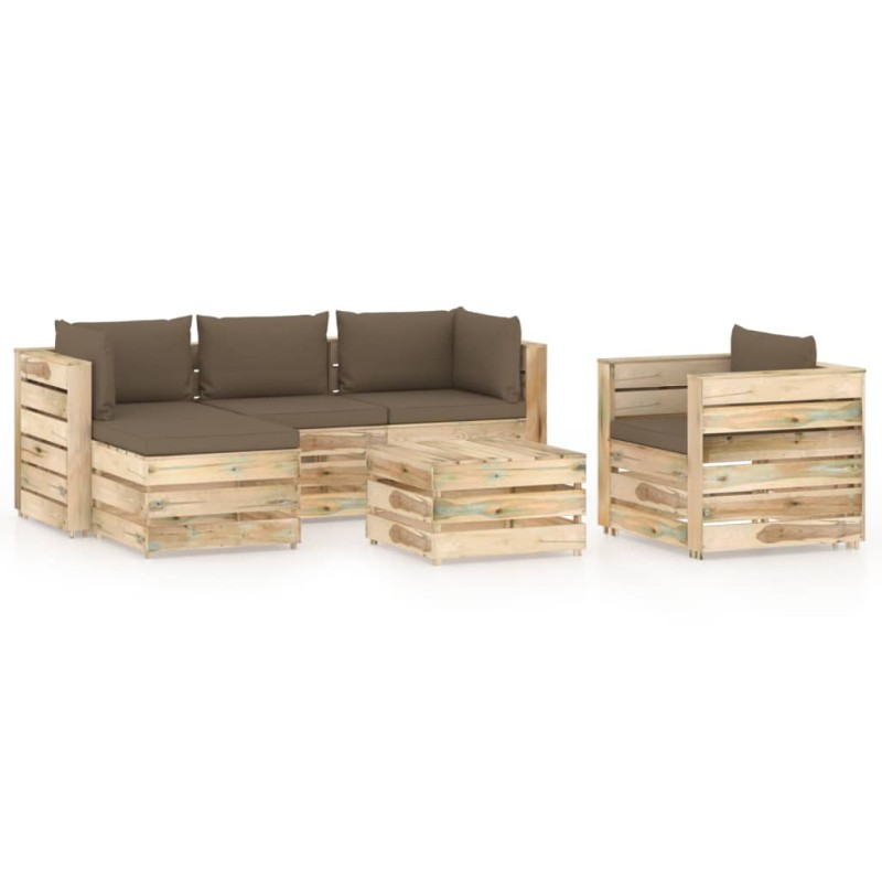 vidaXL Set Divani da Giardino con Cuscini 6 pz Legno Impregnato Verde
