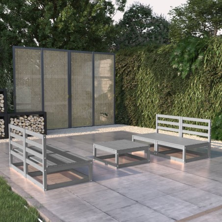 vidaXL Set Divani da Giardino 5 pz Grigio in Legno Massello di Pino