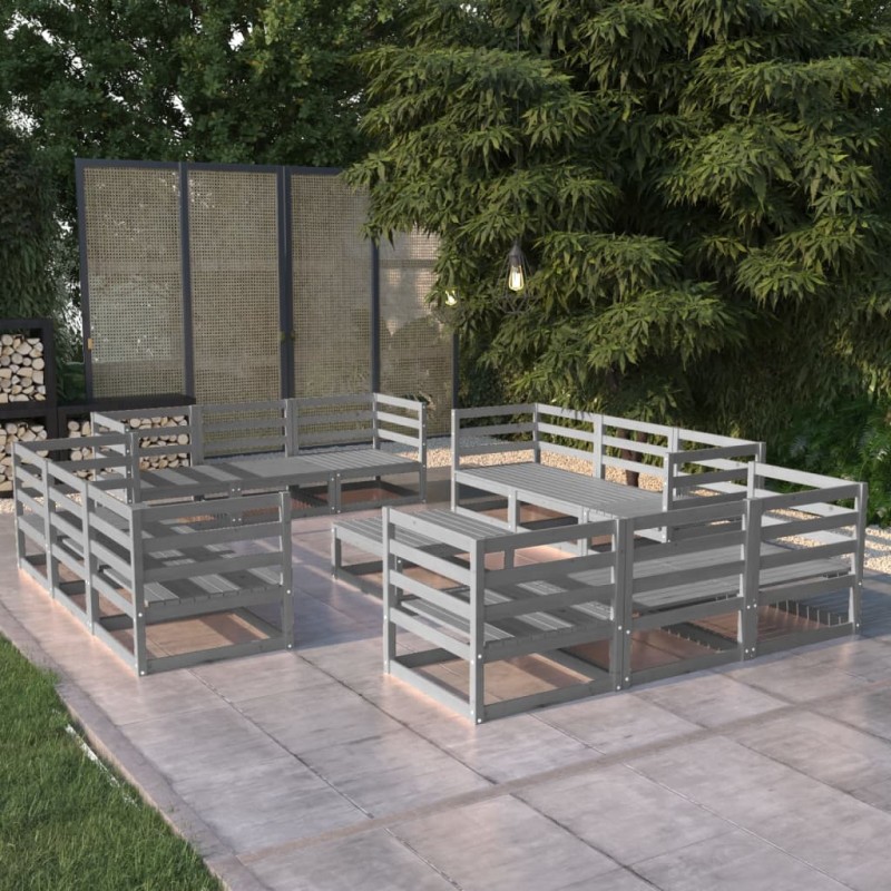 vidaXL Set Divani da Giardino 13 pz Grigio in Legno Massello di Pino vidaXL Set Divani da Giardino 13 pz Grigio in Legno Massello di Pino