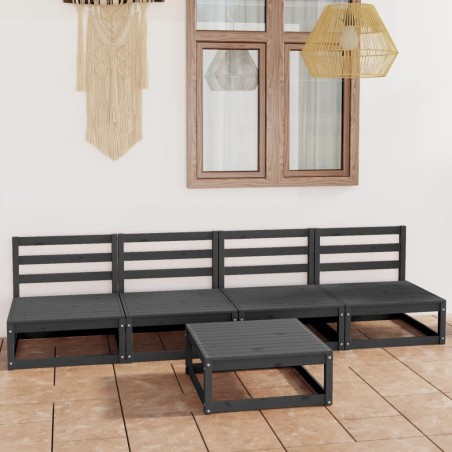 vidaXL Set Divani da Giardino 5 pz Grigio in Legno Massello di Pino