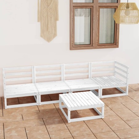 vidaXL Set Divani da Giardino 5 pz Bianco in Legno Massello di Pino