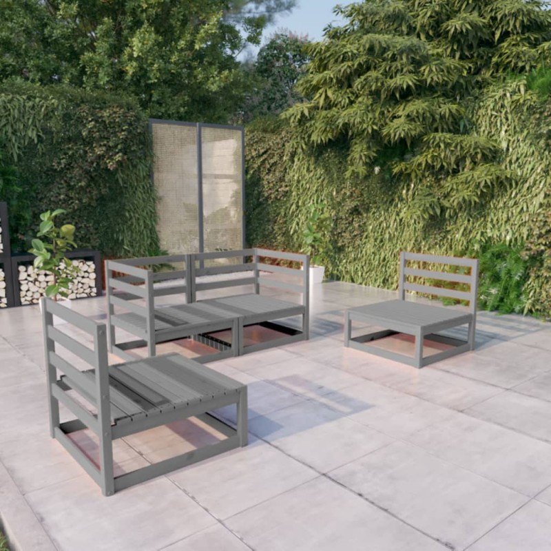 vidaXL Set Divani da Giardino 4 pz Grigio in Legno Massello di Pino 