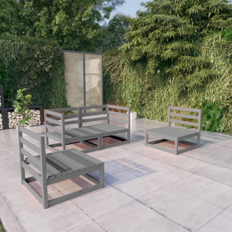 vidaXL Set Divani da Giardino 4 pz Grigio in Legno Massello di Pino 