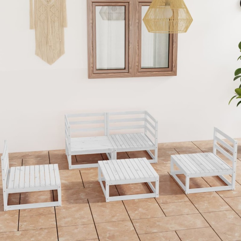 vidaXL Set Divani da Giardino 5 pz Bianco in Legno Massello di Pino vidaXL Set Divani da Giardino 5 pz Bianco in Legno Massello di Pino
