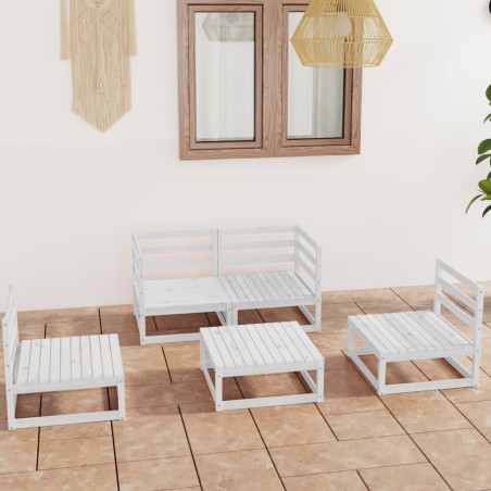vidaXL Set Divani da Giardino 5 pz Bianco in Legno Massello di Pino 