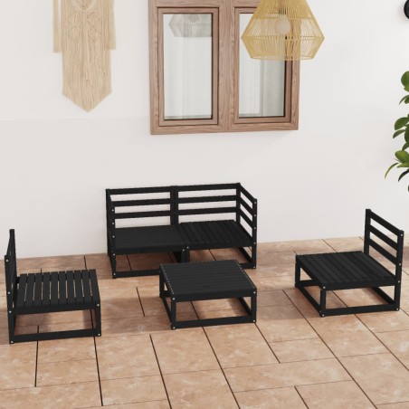 vidaXL Set Divani da Giardino 5 pz Nero in Legno Massello di Pino 