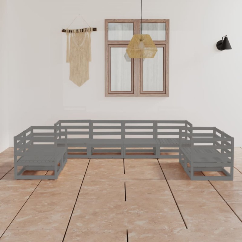 vidaXL Set Divani da Giardino 8 pz Grigio in Legno Massello di Pino vidaXL Set Divani da Giardino 8 pz Grigio in Legno Massello di Pino