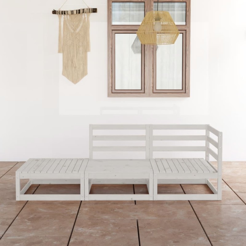 vidaXL Set Divani da Giardino 3 pz Bianco in Legno Massello di Pino