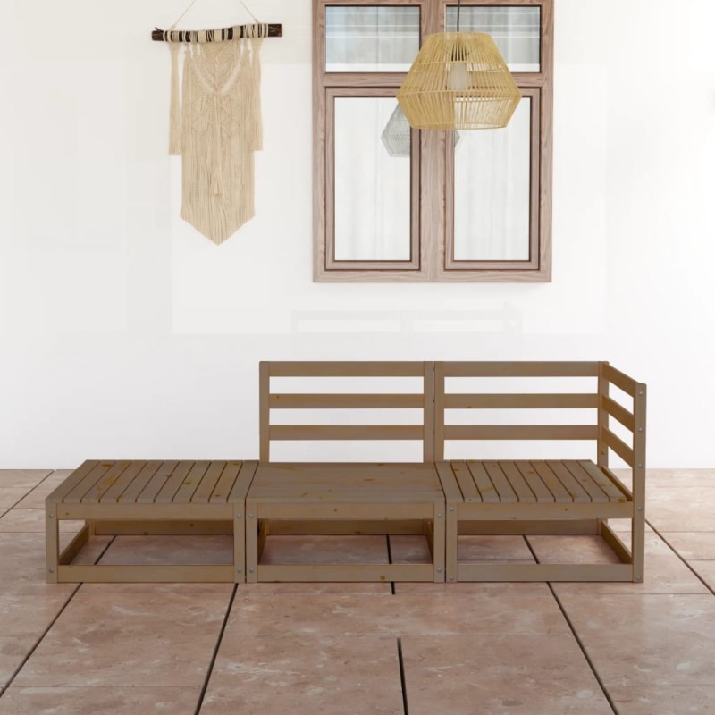 vidaXL Set Divani da Giardino 3pz Marrone Ambra Legno Massello di Pino vidaXL Set Divani da Giardino 3pz Marrone Ambra Legno Massello di Pino