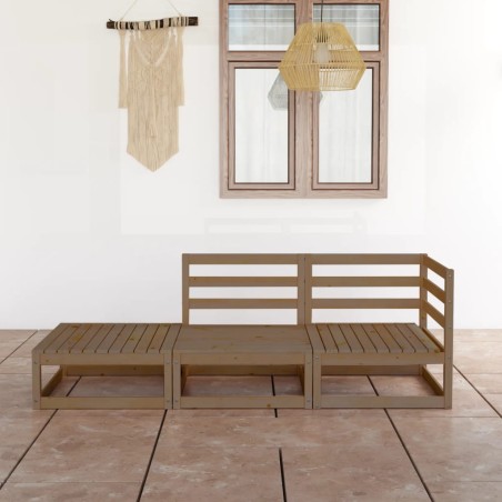 vidaXL Set Divani da Giardino 3pz Marrone Ambra Legno Massello di Pino
