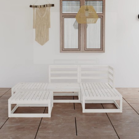 vidaXL Set Divani da Giardino 5 pz Bianco in Legno Massello di Pino