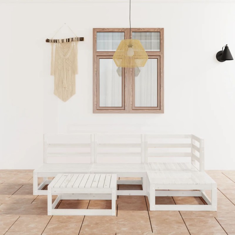 vidaXL Set Divani da Giardino 5 pz Bianco in Legno Massello di Pino vidaXL Set Divani da Giardino 5 pz Bianco in Legno Massello di Pino