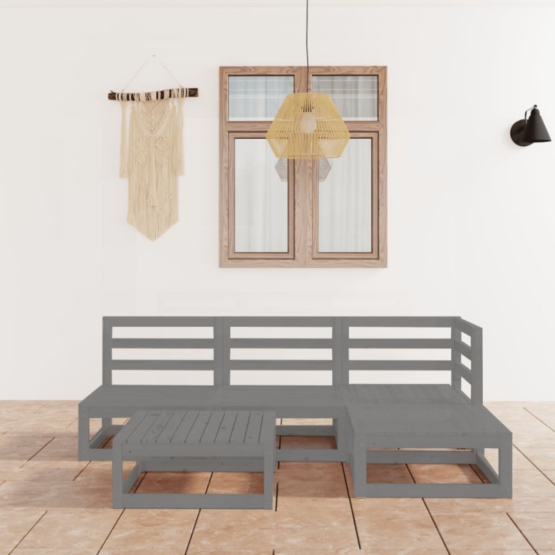 vidaXL Set Divani da Giardino 5 pz Grigio in Legno Massello di Pino