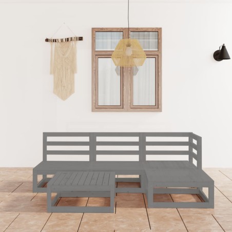 vidaXL Set Divani da Giardino 5 pz Grigio in Legno Massello di Pino