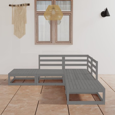 vidaXL Set Divani da Giardino 5 pz Grigio in Legno Massello di Pino