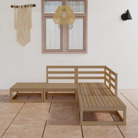 vidaXL Set Divani da Giardino 5 pz Miele in Legno Massello di Pino