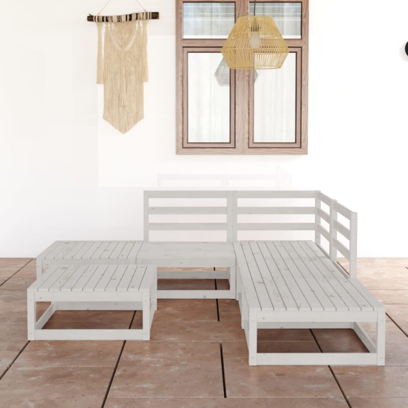 vidaXL Set Divani da Giardino 6 pz Bianco in Legno Massello di Pino vidaXL Set Divani da Giardino 6 pz Bianco in Legno Massello di Pino