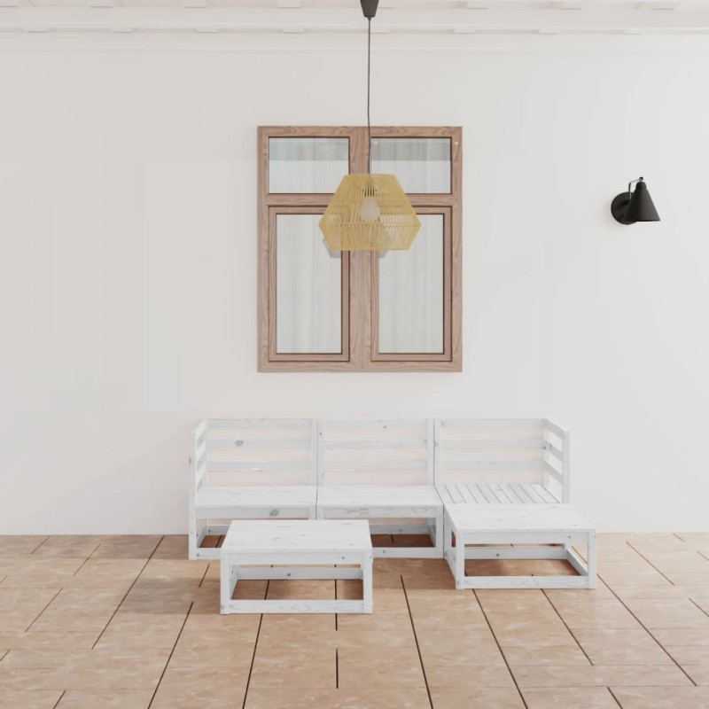 vidaXL Set Divani da Giardino 5 pz Bianco in Legno Massello di Pino