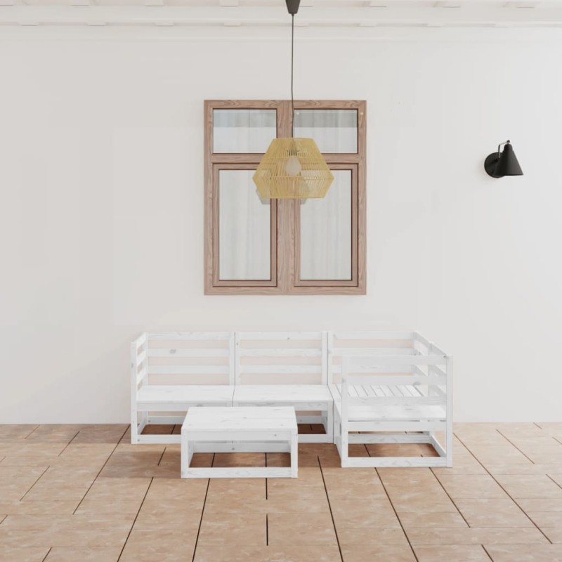 vidaXL Set Divani da Giardino 5 pz Bianco in Legno Massello di Pino vidaXL Set Divani da Giardino 5 pz Bianco in Legno Massello di Pino