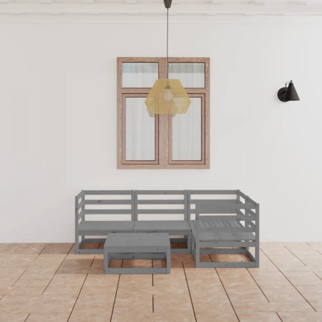 vidaXL Set Divani da Giardino 5 pz Grigio in Legno Massello di Pino