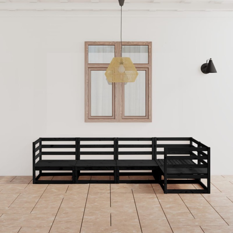 vidaXL Set Divani da Giardino 5 pz Nero in Legno Massello di Pino vidaXL Set Divani da Giardino 5 pz Nero in Legno Massello di Pino