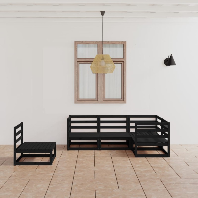 vidaXL Set Divani da Giardino 5 pz Nero in Legno Massello di Pino vidaXL Set Divani da Giardino 5 pz Nero in Legno Massello di Pino