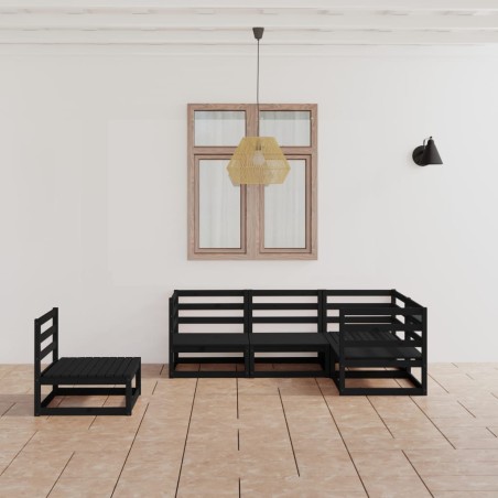 vidaXL Set Divani da Giardino 5 pz Nero in Legno Massello di Pino 