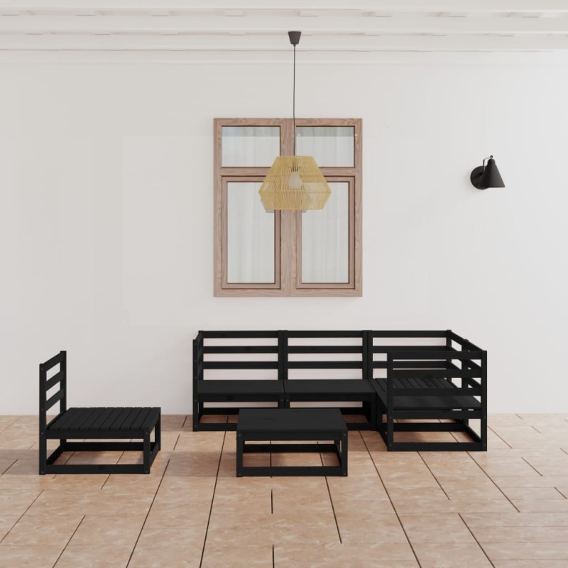 vidaXL Set Divani da Giardino 6 pz Nero in Legno Massello di Pino vidaXL Set Divani da Giardino 6 pz Nero in Legno Massello di Pino