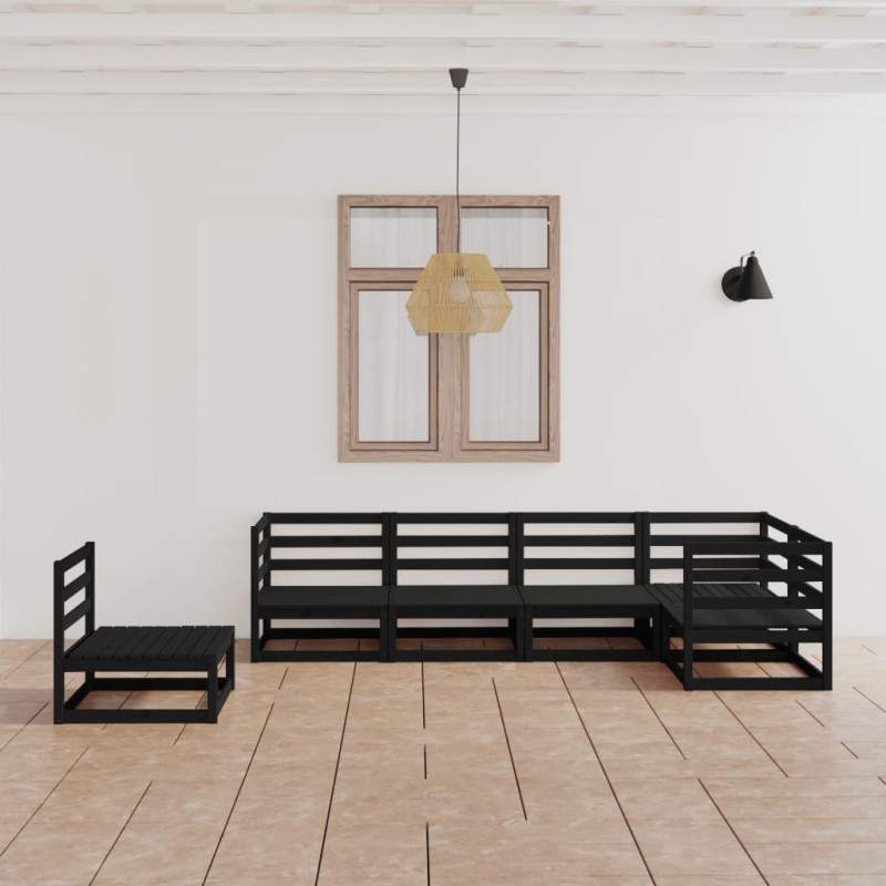 vidaXL Set Divani da Giardino 6 pz Nero in Legno Massello di Pino vidaXL Set Divani da Giardino 6 pz Nero in Legno Massello di Pino