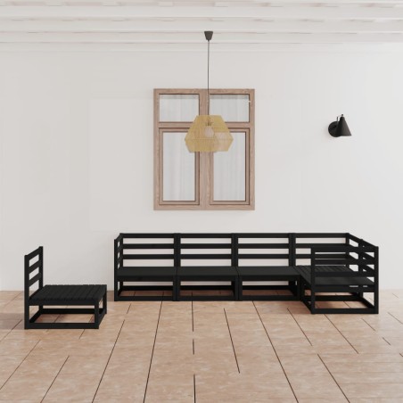 vidaXL Set Divani da Giardino 6 pz Nero in Legno Massello di Pino 