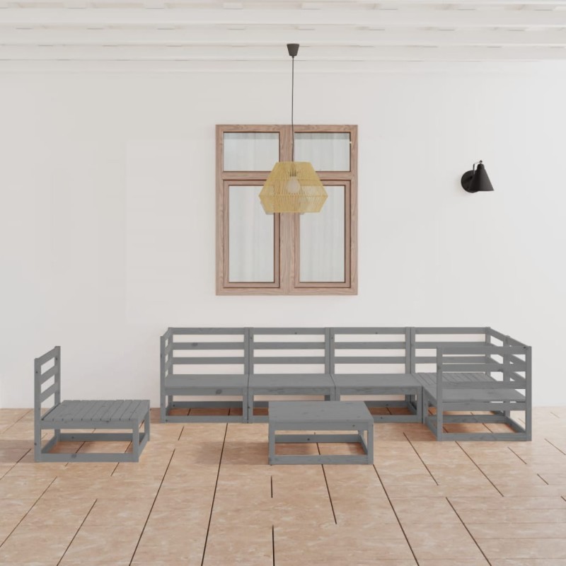 vidaXL Set Divani da Giardino 7 pz Grigi in Legno Massello di Pino vidaXL Set Divani da Giardino 7 pz Grigi in Legno Massello di Pino