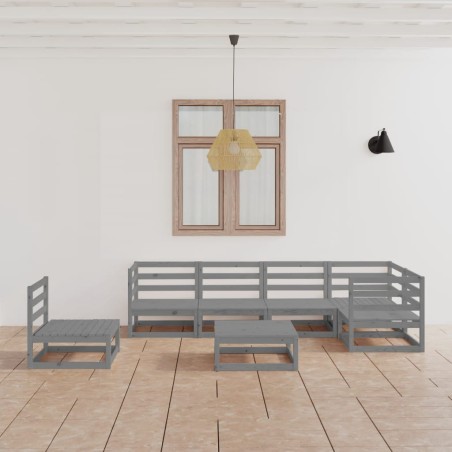 vidaXL Set Divani da Giardino 7 pz Grigi in Legno Massello di Pino 