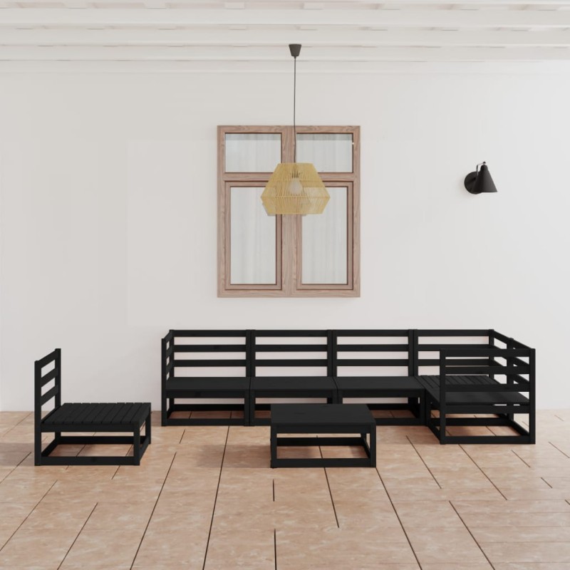 vidaXL Set Divani da Giardino 7 pz Nero in Legno Massello di Pino vidaXL Set Divani da Giardino 7 pz Nero in Legno Massello di Pino