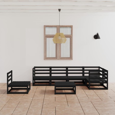 vidaXL Set Divani da Giardino 7 pz Nero in Legno Massello di Pino 