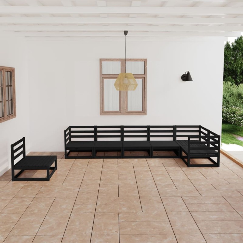 vidaXL Set Divani da Giardino 7 pz Nero in Legno Massello di Pino vidaXL Set Divani da Giardino 7 pz Nero in Legno Massello di Pino