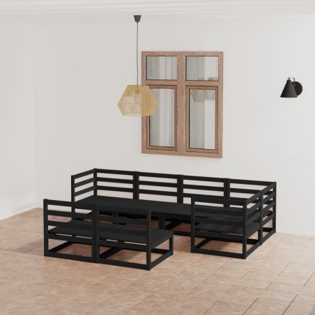 vidaXL Set Divani da Giardino 7 pz Nero in Legno Massello di Pino 