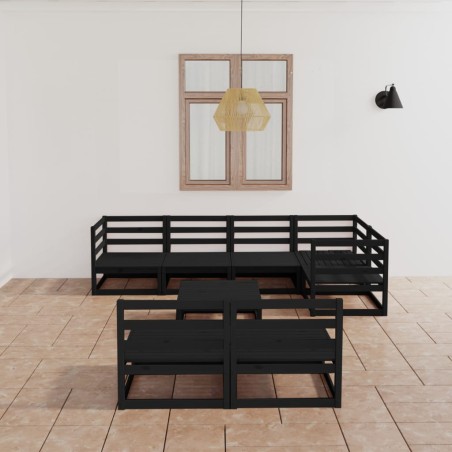 vidaXL Set Divani da Giardino 8 pz Nero in Legno Massello di Pino 