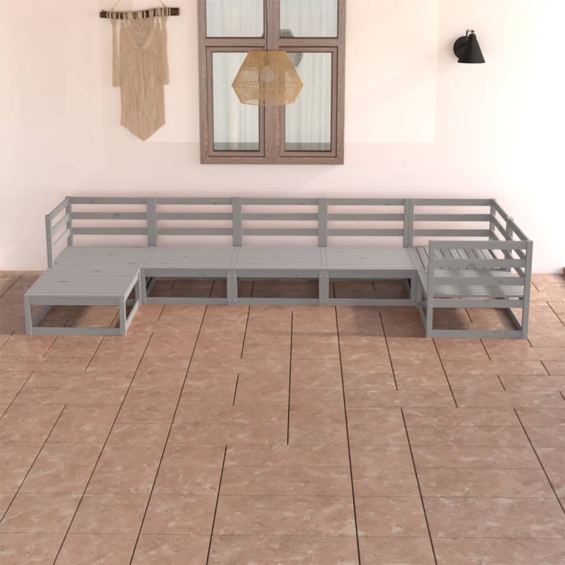 vidaXL Set Divani da Giardino 7 pz Grigi in Legno Massello di Pino vidaXL Set Divani da Giardino 7 pz Grigi in Legno Massello di Pino