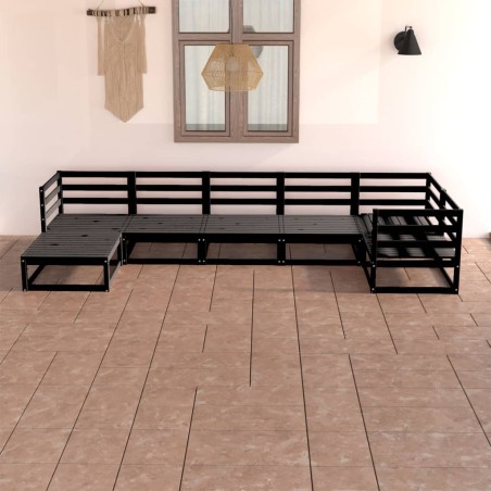 vidaXL Set Divani da Giardino 7 pz Nero in Legno Massello di Pino