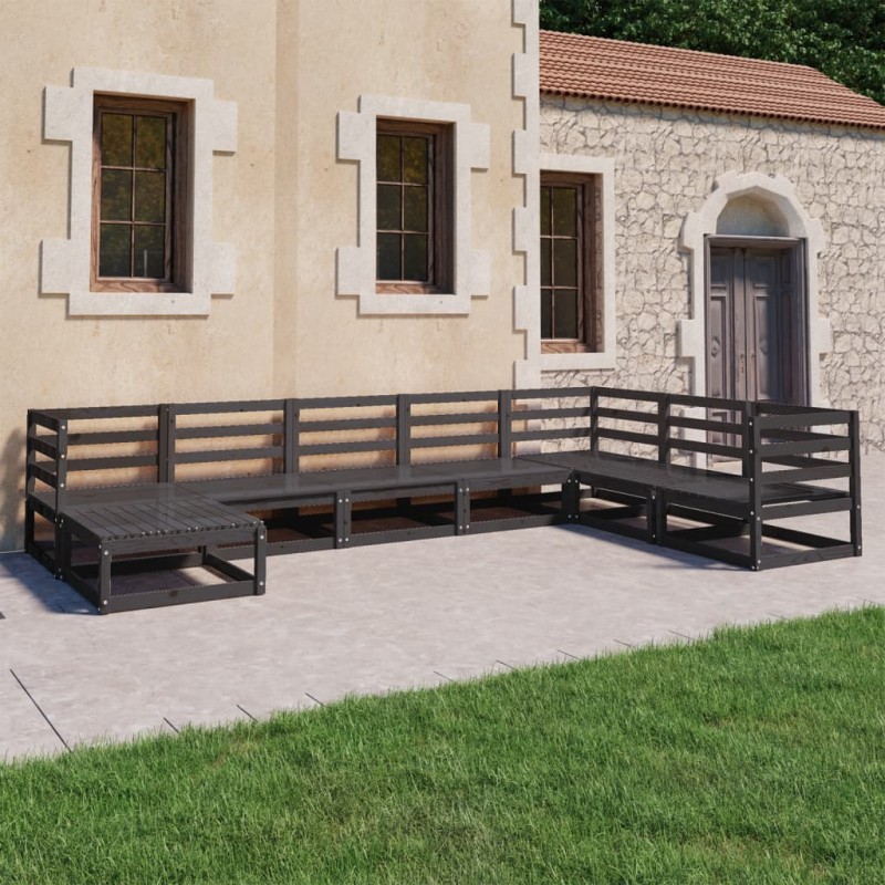 vidaXL Set Divani da Giardino 8 pz Nero in Legno Massello di Pino vidaXL Set Divani da Giardino 8 pz Nero in Legno Massello di Pino
