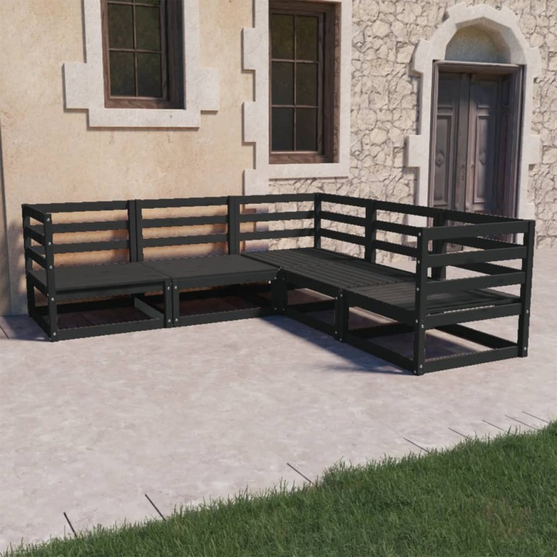 vidaXL Set Divani da Giardino 5 pz Nero in Legno Massello di Pino vidaXL Set Divani da Giardino 5 pz Nero in Legno Massello di Pino